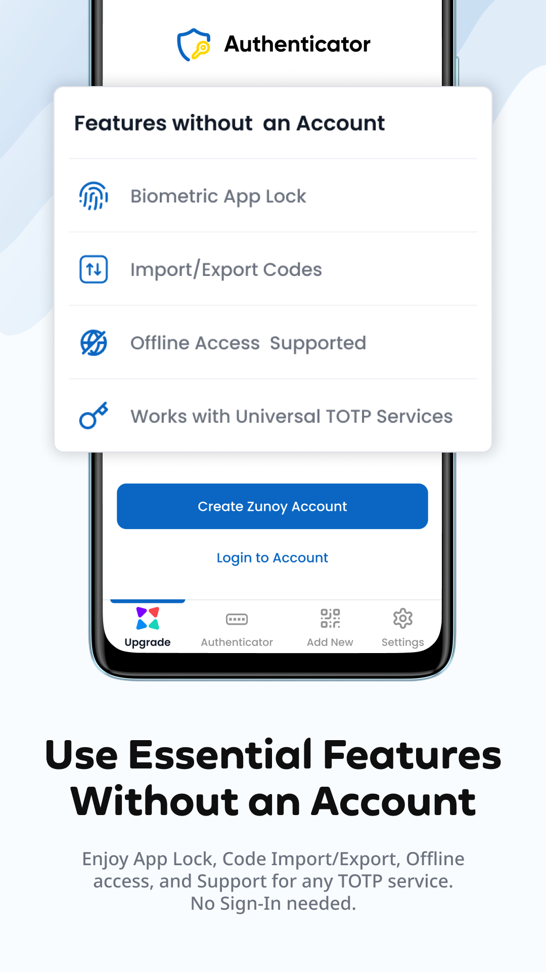 screenshot of Zunoy Authenticator